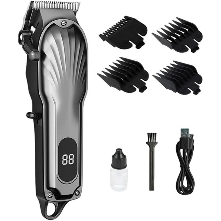 Masina de tuns fara fir pentru barbati cu lungime reglabila pentru barba si par - Masina de tuns barbati reincarcabila cu mai multe aparatori de siguranta, afisaj LED si functionare silentioasa, Inox Set Corp