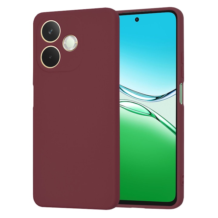 Кейс за Oppo A5 Pro 5G с течен силикон, тънка подплата и микрофибърна защита срещу пръстови отпечатъци на камерата, бордо