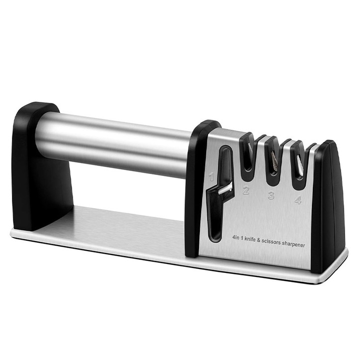Ascutitoare pentru cutite, 4 in 1 accesorii profesionale pentru cutite de bucatarie pentru bucatari, instrument de ascutit lame de bucatarie si foarfece, ascutitor manual pentru cutite de bucatarie