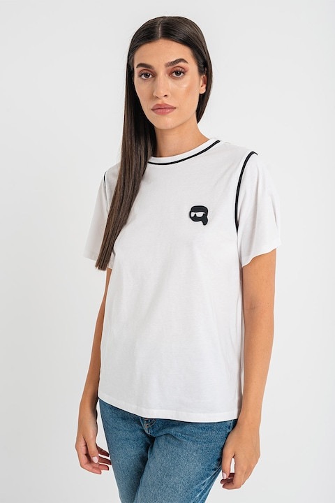 Karl Lagerfeld, Organikuspamut póló kontrasztos részletekkel, Fehér/Fekete