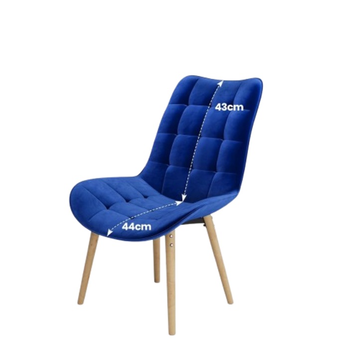 Set 2 scaune de bucatarie din catifea, tapitate, albastru, Miamodo