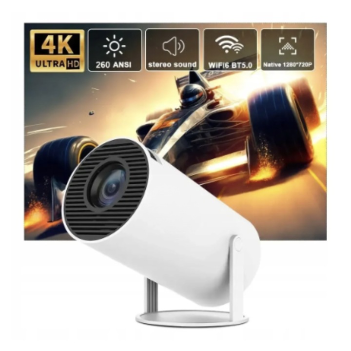 Hordozható 4K videoprojektor, Android 11, WiFi, Full HD, 150 hüvelyk, 250 lumen, 40x130 hüvelyk