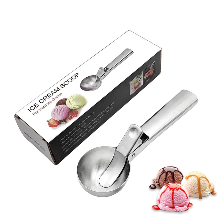 Polonic de inghetata XINGGUI, din otel inoxidabil, design ergonomic, usor de curatat, argintie