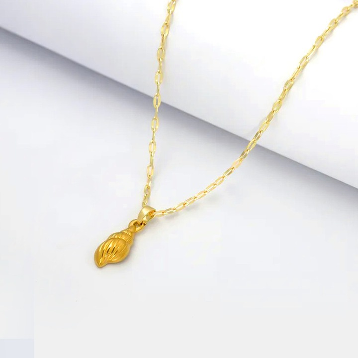 Colier dama scoica, Mczan, Cupru, Placat cu aur 14K, Auriu