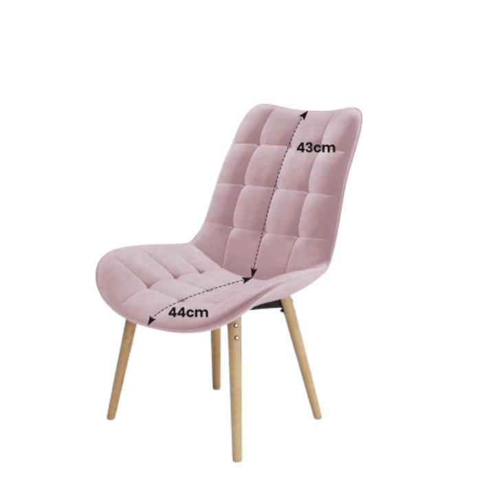 Set 2 scaune de bucatarie din catifea, tapitate, roz, Miamodo
