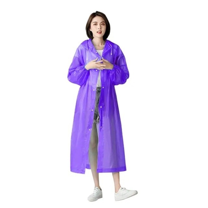 Pelerina de Ploaie, pentru Adulti 150-180 cm, din EVA, Impermeabila, Rezistenta la Vant, Inchidere cu Capse, 140 g, Mov
