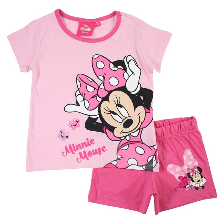 Pijamale copii cu maneca scurta, 100% bumbac, multicolor, Happy, Minnie Mouse, Multicolor