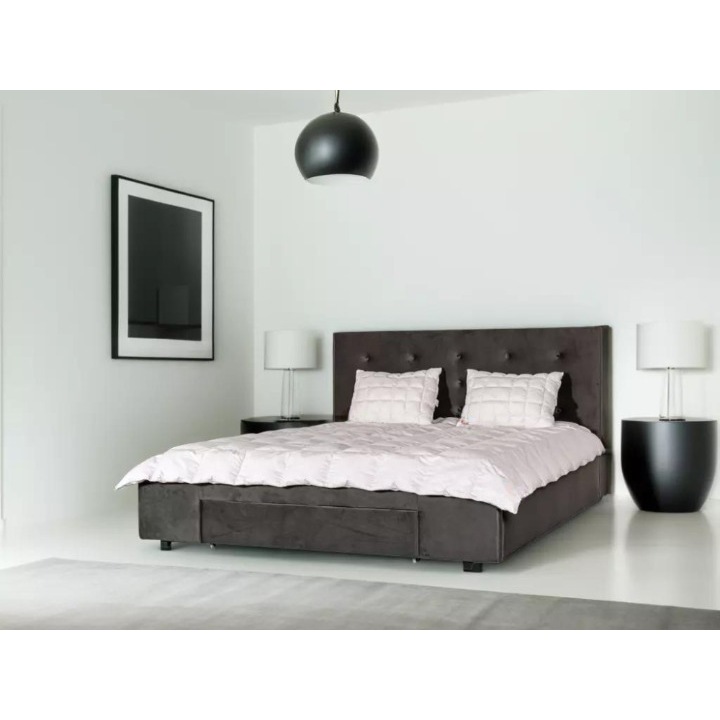 Pat tapitat Andreas, 200x200, cu somiera fixa si sertar frontal