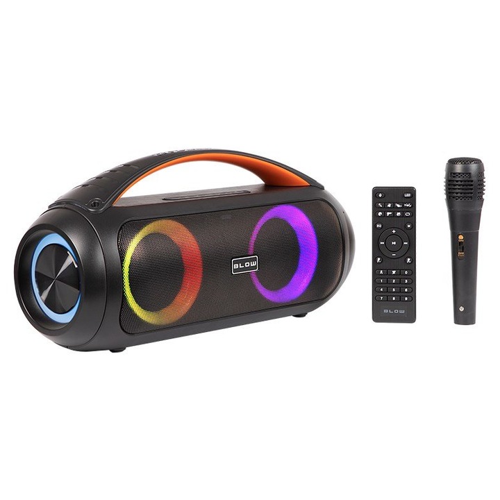 Boxa portabila Blow BOOMBOX, 100 W, Bluetooth, Microfon, USB-C, Cablu Jack 3.5mm, Cablu microfon Negru