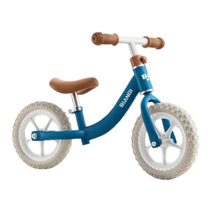 Futóbicikli pedálok nélkül, állítható kormány, puha nyereg, csúszásgátló markolatok, 12"-os EVA hab kerekek, maximális teherbírás 35 kg, kék