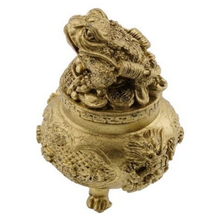 GOBI® Gyanta Feng Shui Szoborkészlet Jólét Vázával, Békával és Érmékkel, 8cm Z2