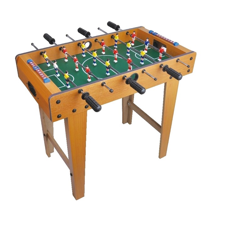 Masa de Fotbal cu Teren, cu Picioare, 6 Manere, Tablou de Scor, 69 x 62 x 36.5 cm, din Lemn/Otel/ABS, Maro