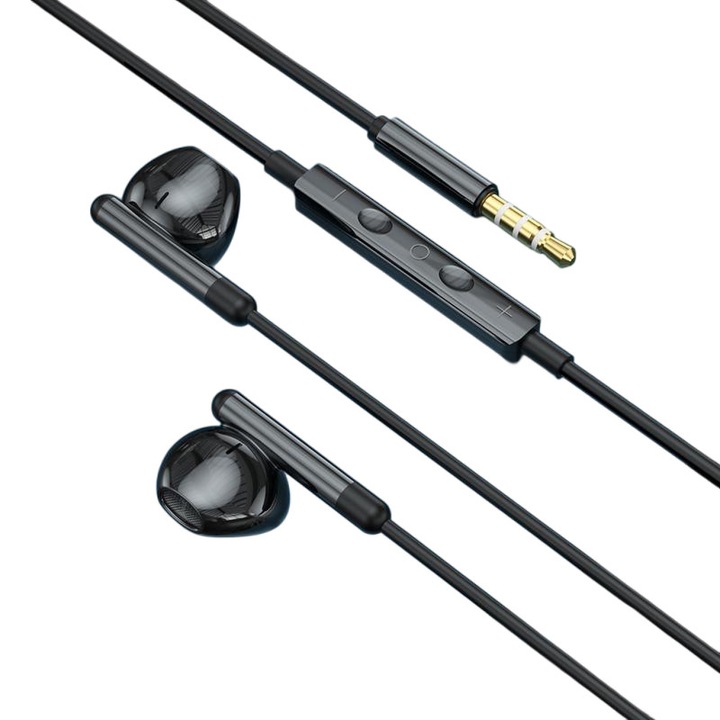 Casti cu fir, model L6, sunet de inalta fidelitate, design ergonomic, negru, 1.2m