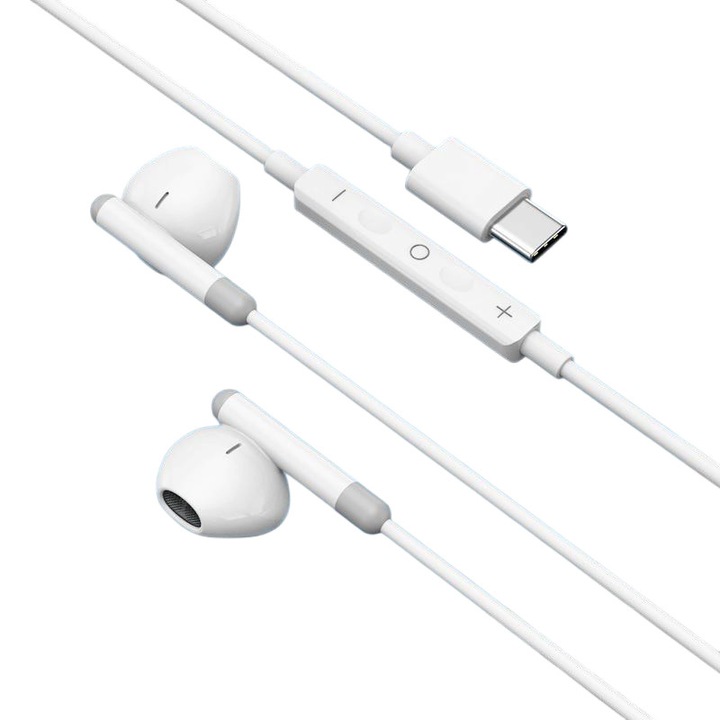 Casti cu fir, model L6, sunet HiFi, design ergonomic, alb, 1.2m