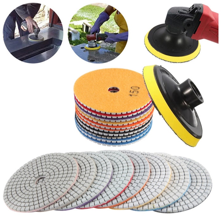 Set 10 dischete diamantate slefuire granulatie 50,100, 200, 400, 800，1000, 1500,3000, 6000，buff Top （4 inch）