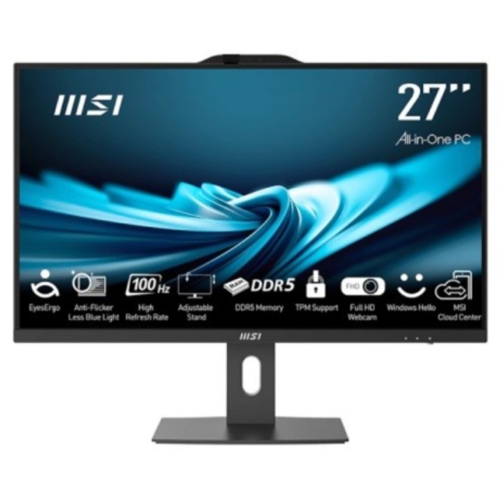 Система All-In-One PC MSI AIO PRO, 27" Full HD, Intel® Core™ 7 150U до 150U до 5.4 GHz, 16 GB RAM DDR5 2800, 1 TB SSD, Intel Iris™ Graphics, Windows 11 Pro, черен 150U