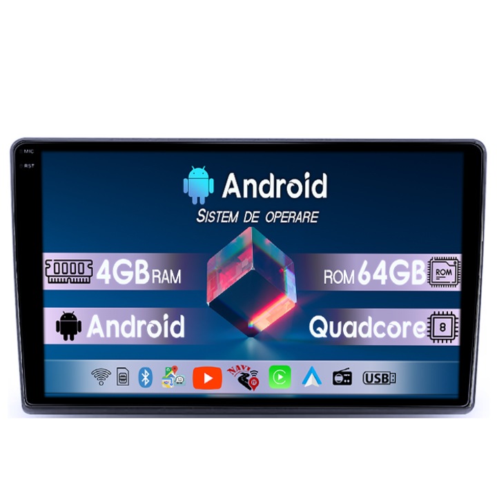 Navigatie dedicata Kia Ceed 2006-2012, 4GB RAM 64GB ROM, Quad Core, Display 9" QLED 1K, Carplay, Android 14, Bluetooth, Magazin Play, Suport Camere AHD