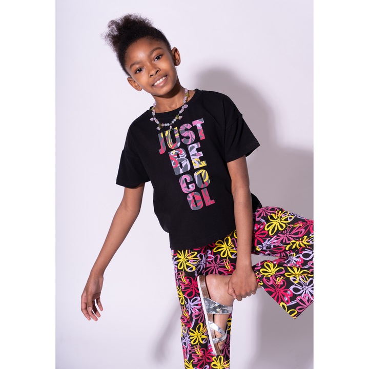 Set de vara fete, MODJEANS, tricou cu imprimeu, pantaloni largi, multicolor, 95% bumbac, 5% elastan