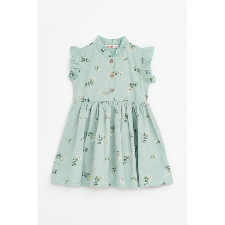Rochie Pentru Fete, Modkids, Material: Bumbac, Delicat Si Respirabil, Inxwqfchidere Cu Nasturi La Spate, Maneci Cu Volane Si, Verde