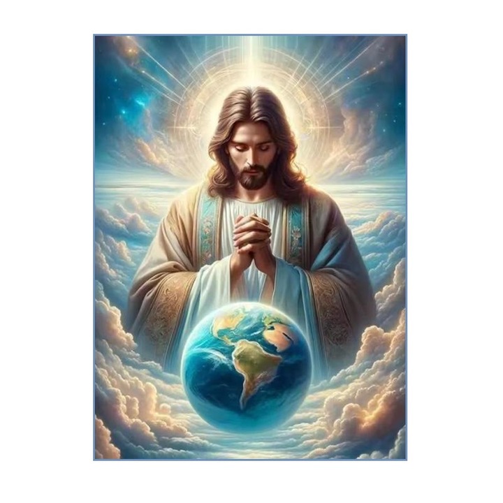 Set Tablou cu cadru din lemn si accesorii, Goblen cu pietre 5D, Rugaciune, 40 x 50 cm