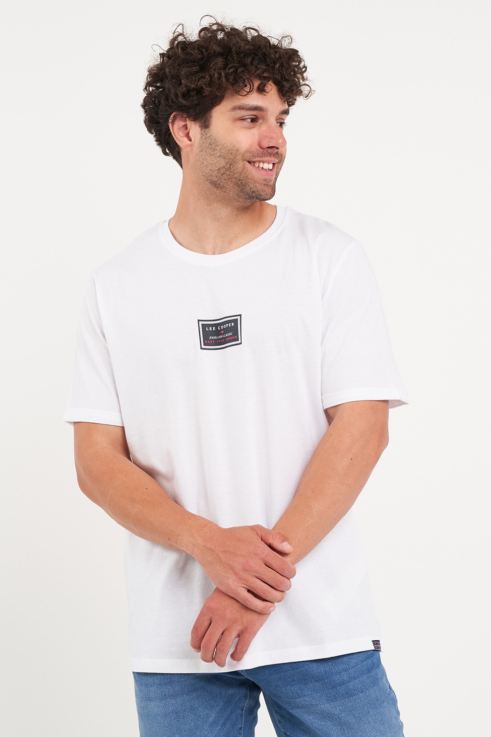 Lee Cooper, Tricou cu decolteu la baza gatului si detaliu cu imprimeu, Alb, XL