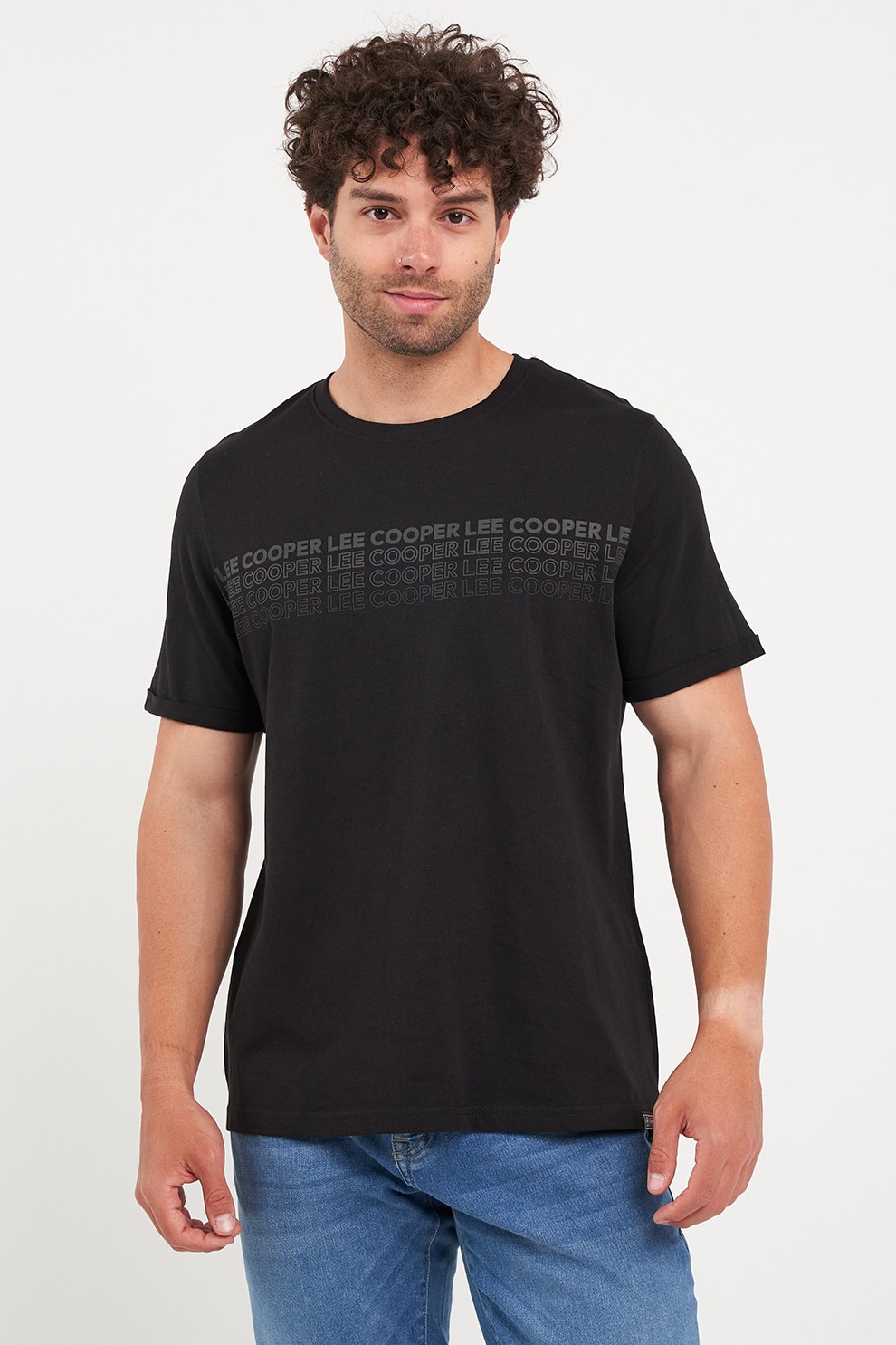 Lee Cooper, Tricou regular fit Logo, Negru, Gri, 2XL