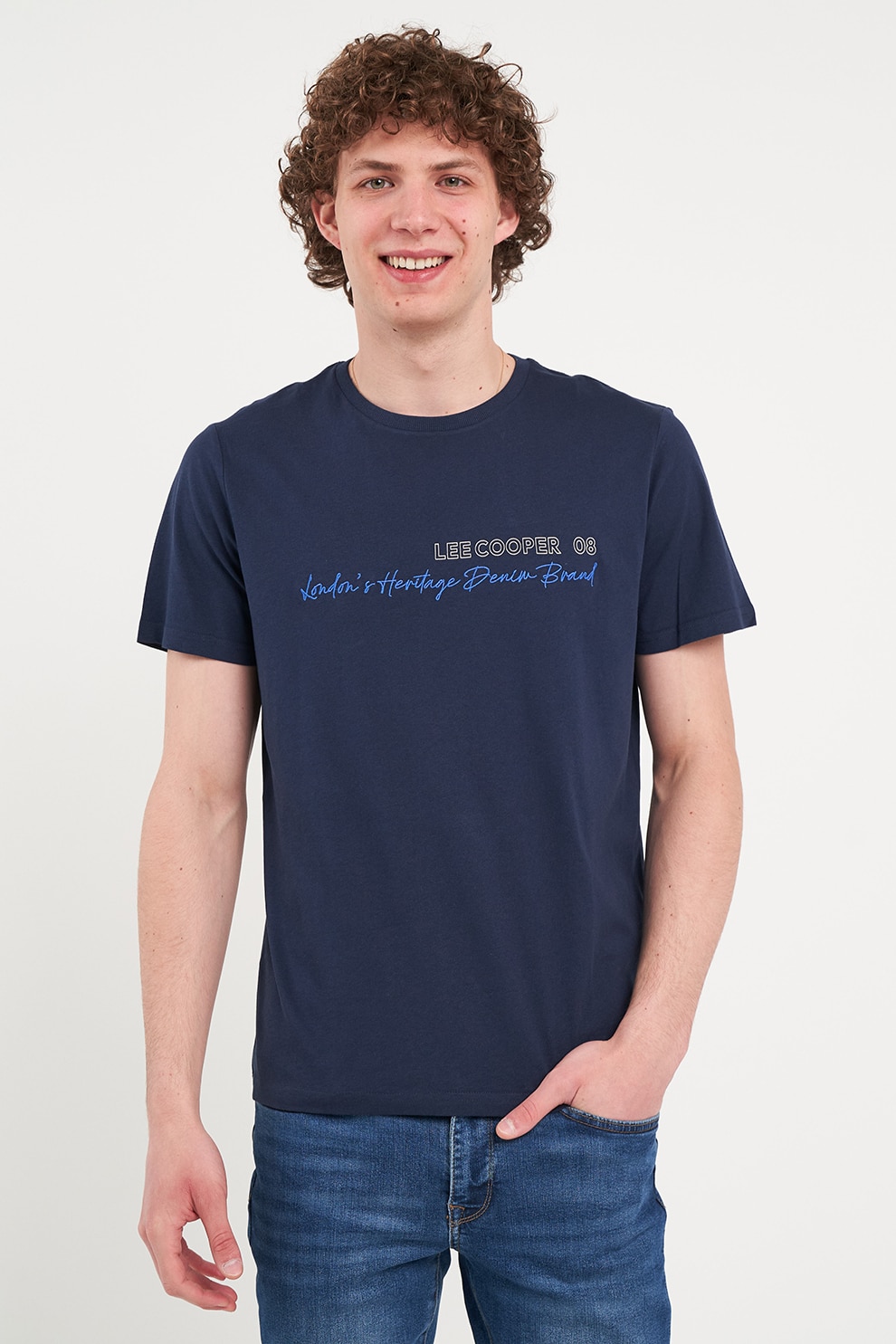 Lee Cooper, Tricou cu decolteu la baza gatului si imprimeu logo, Bleumarin, 2XL