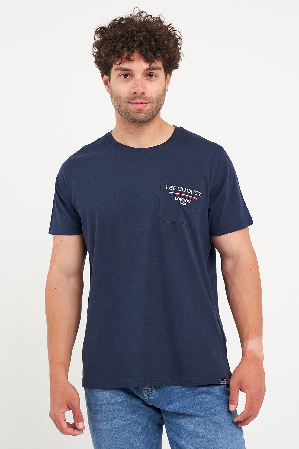 Lee Cooper, Tricou cu decolteu la baza gatului si imprimeu pe piept, Bleumarin, 2XL