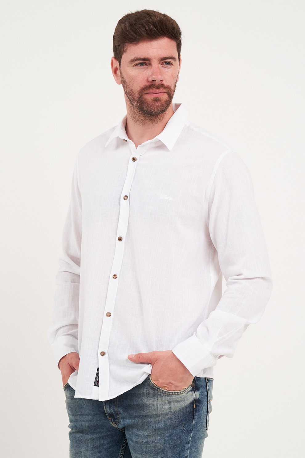 Lee Cooper, Camasa uni cu mansete cu nasturi, Alb, XL