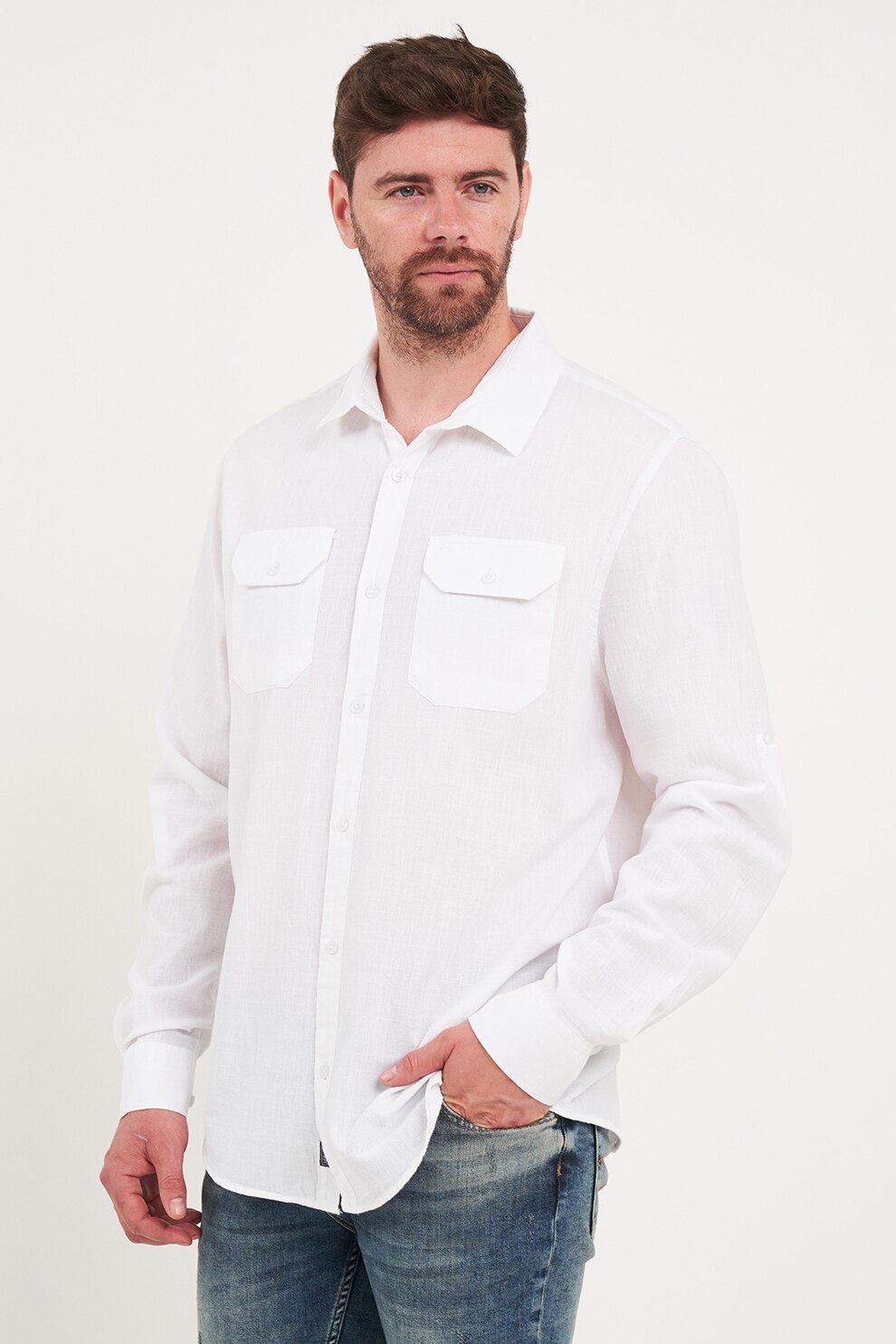 Lee Cooper, Camasa din bumbac cu guler clasic, Alb, XL