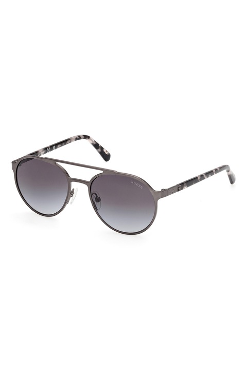 GUESS, Овални слънчеви очила Aviator с градиента, 52-18-145, Черен/Сребрист