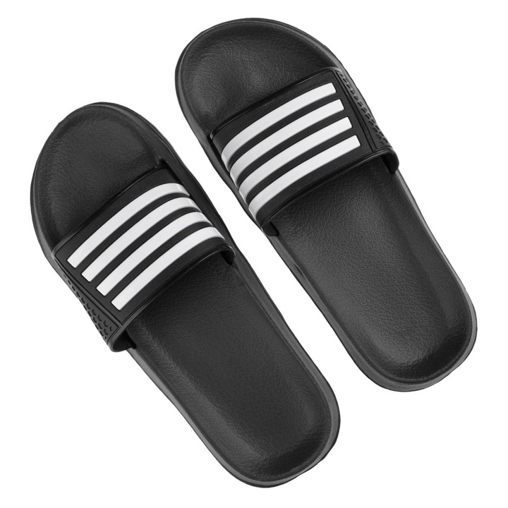 Papuci sport pentru bărbați, negri cu dungi albe, 42 EU