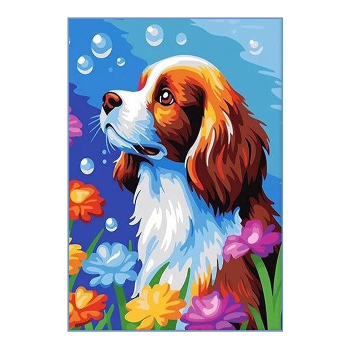 Set pictura pe numere Catelusul visator, Tablou 20 x 30 cm