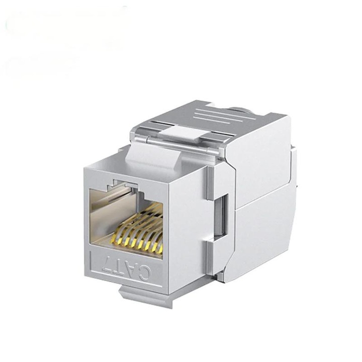 Conector RJ45 fara unelte, set 5 bucati, constructie din aliaj de zinc/placare cu aur 50m, mecanism de auto-blocare