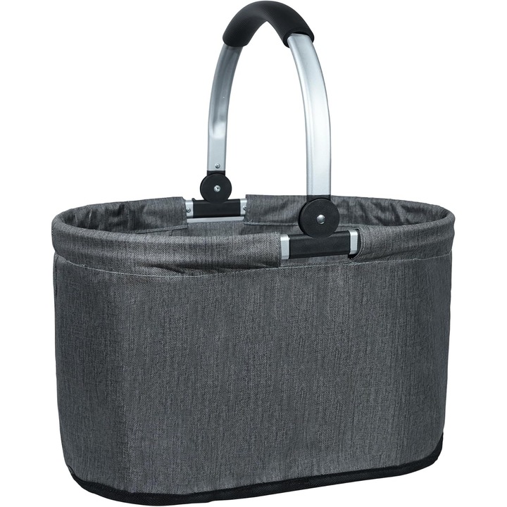 Cos de cumparaturi pliabil, usor, din metal si textil, Gri