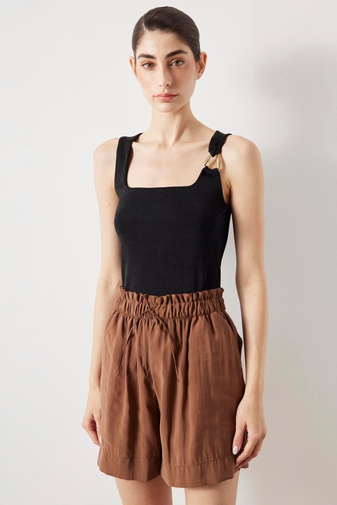 Ipekyol, Pantaloni scurti din lyocell cu talie inalta, Maro, 40