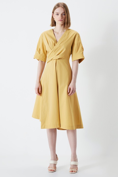 Ipekyol, Rochie cu decolteu in v si aspect petrecut, Galben sofran, 42