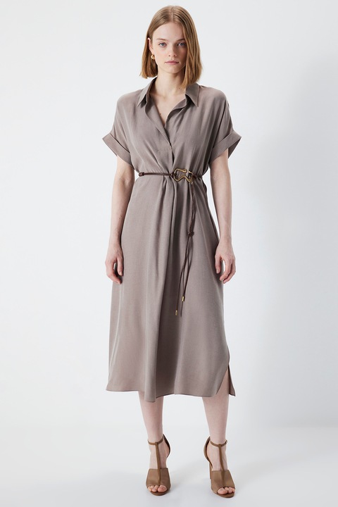 Ipekyol, Rochie midi evazata cu catarama, Maro taupe