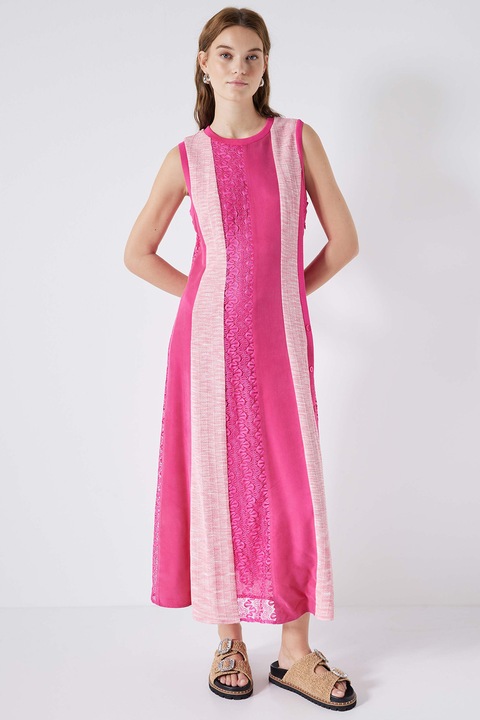 Ipekyol, Rochie lunga cu croiala dreapta si model in dungi, Fucsia, 34