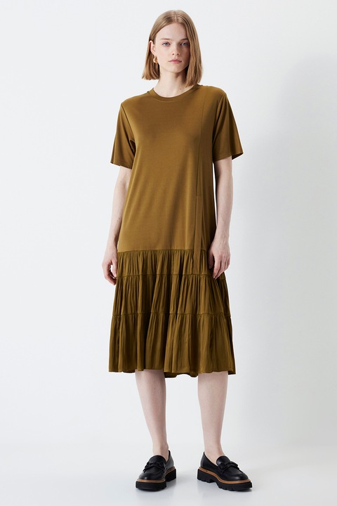 Ipekyol, Rochie midi dreapta cu decolteu rotund, Verde masliniu, 34