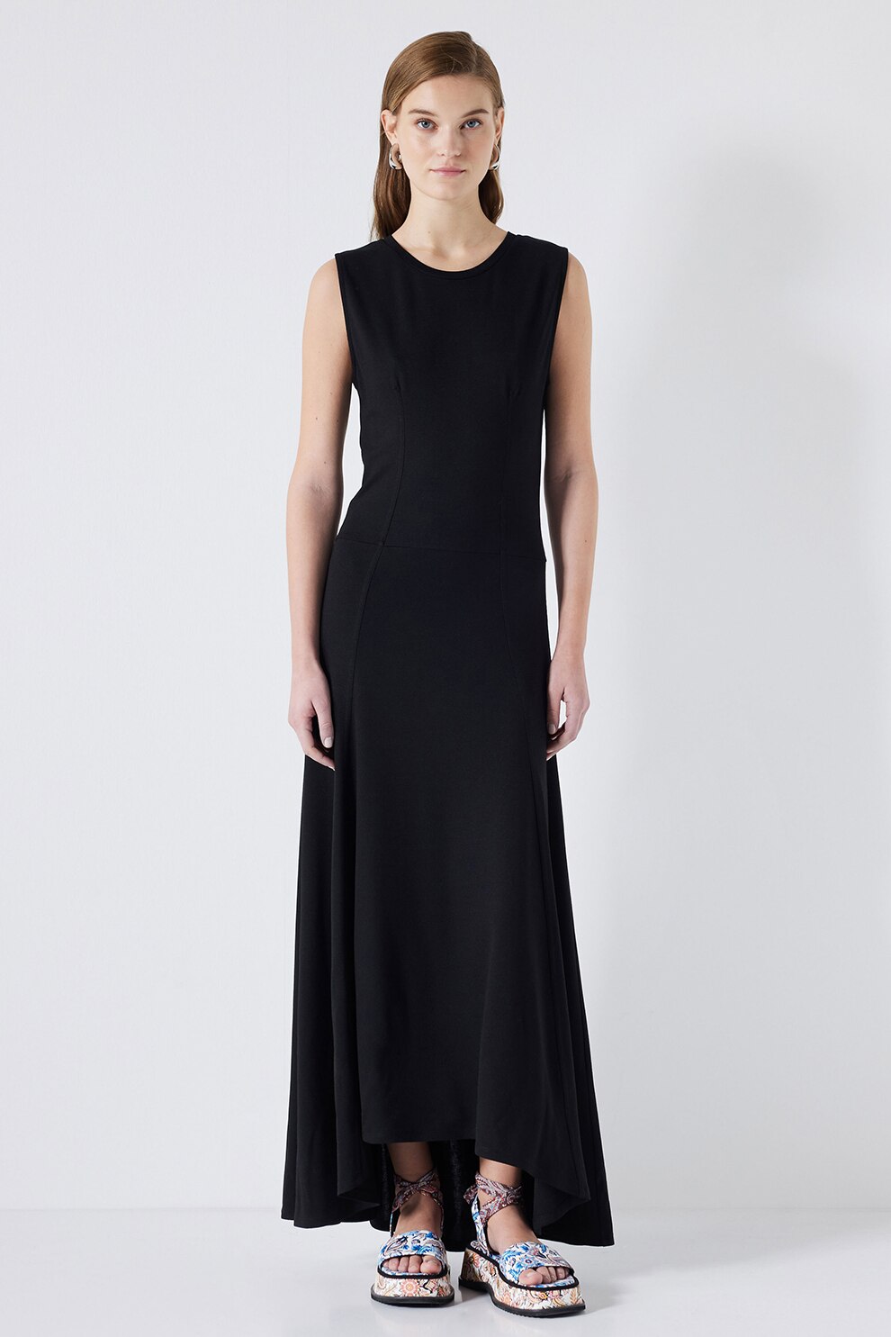 Ipekyol, Rochie midi evazata cu terminatie asimetrica, Negru, 36