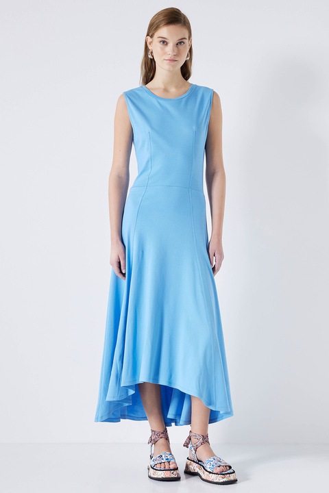 Ipekyol, Rochie midi evazata cu terminatie asimetrica, Albastru glaciar