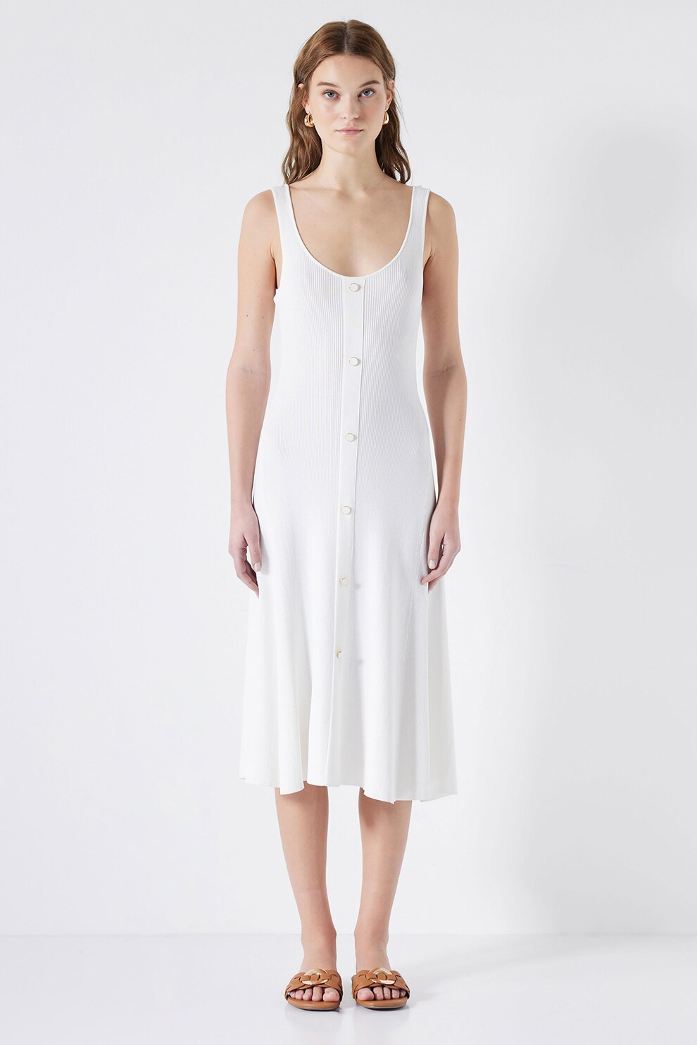 Ipekyol, Rochie midi fara maneci, Alb, 40