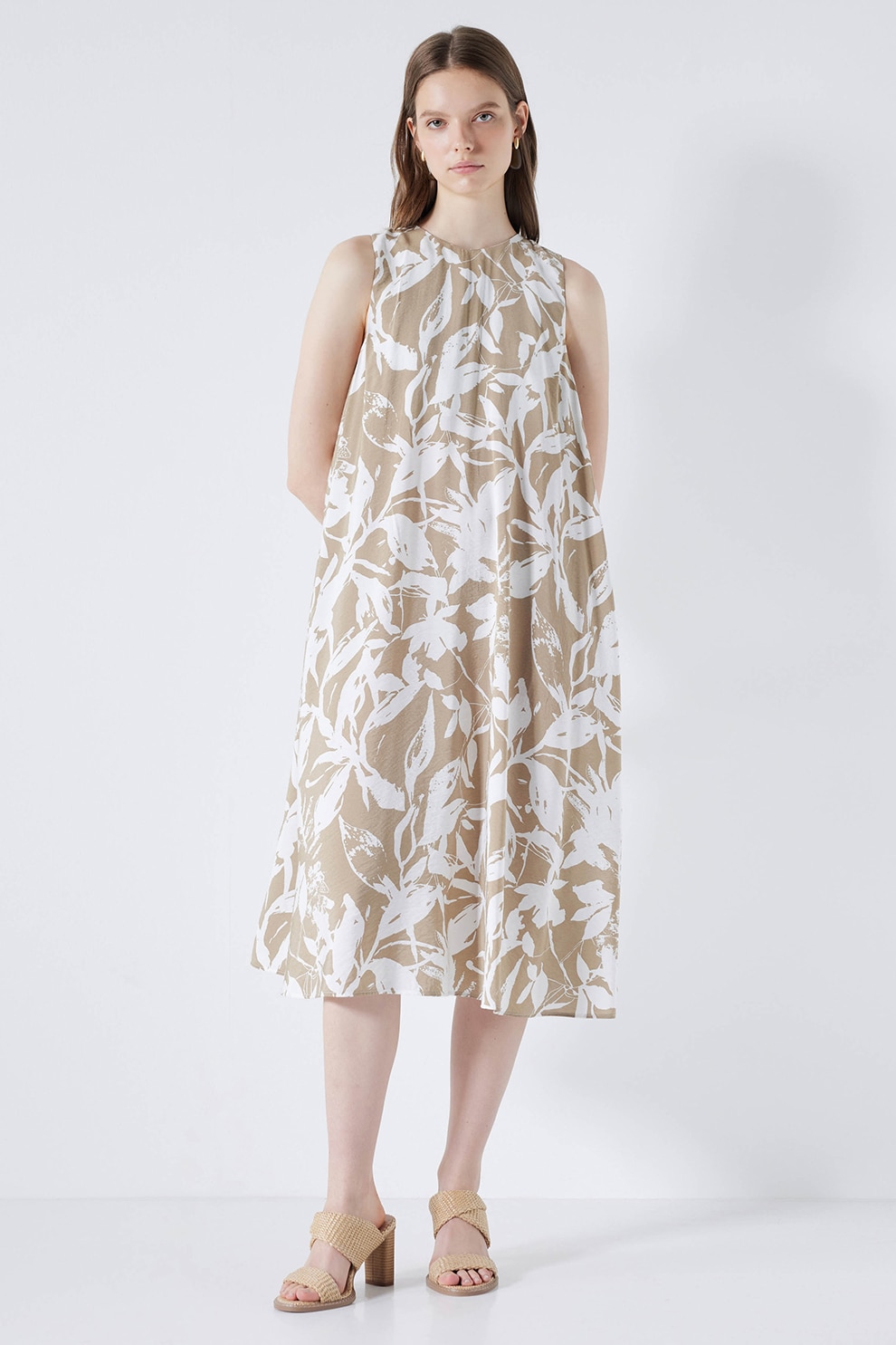 Ipekyol, Rochie midi evazata, Alb, Maro deschis, 36