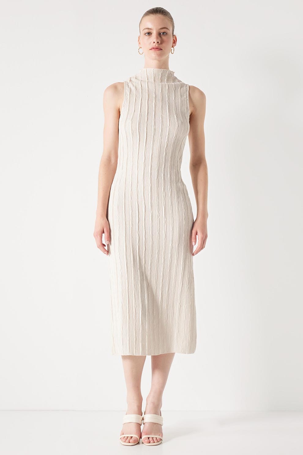 Ipekyol, Rochie midi striata, Maro nisip, 36