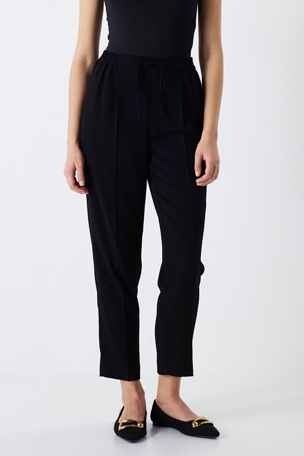Ipekyol, Pantaloni crop cu talie ajustabila, Negru, 36