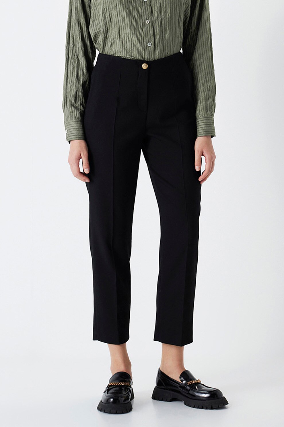 Ipekyol, Pantaloni crop drepti, Negru, 40