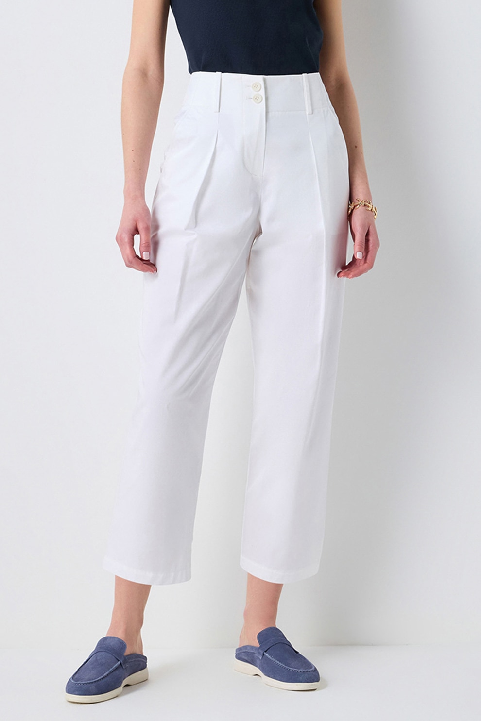 Ipekyol, Pantaloni crop cu pliuri, Alb optic, 36