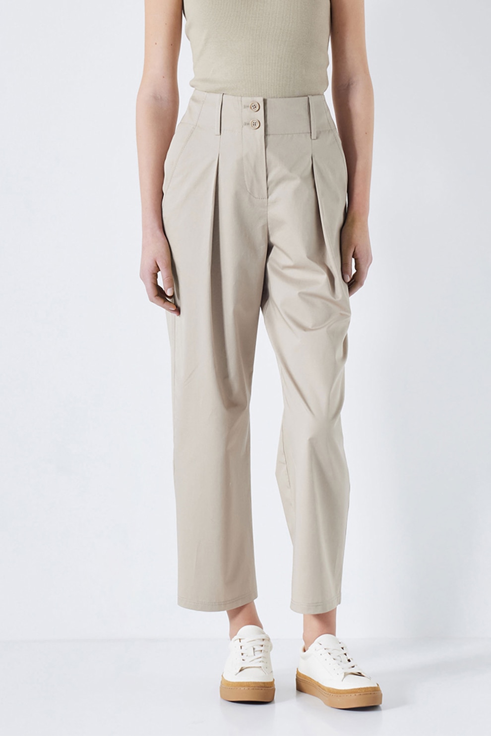 Ipekyol, Pantaloni crop cu pliuri, Maro taupe, 36