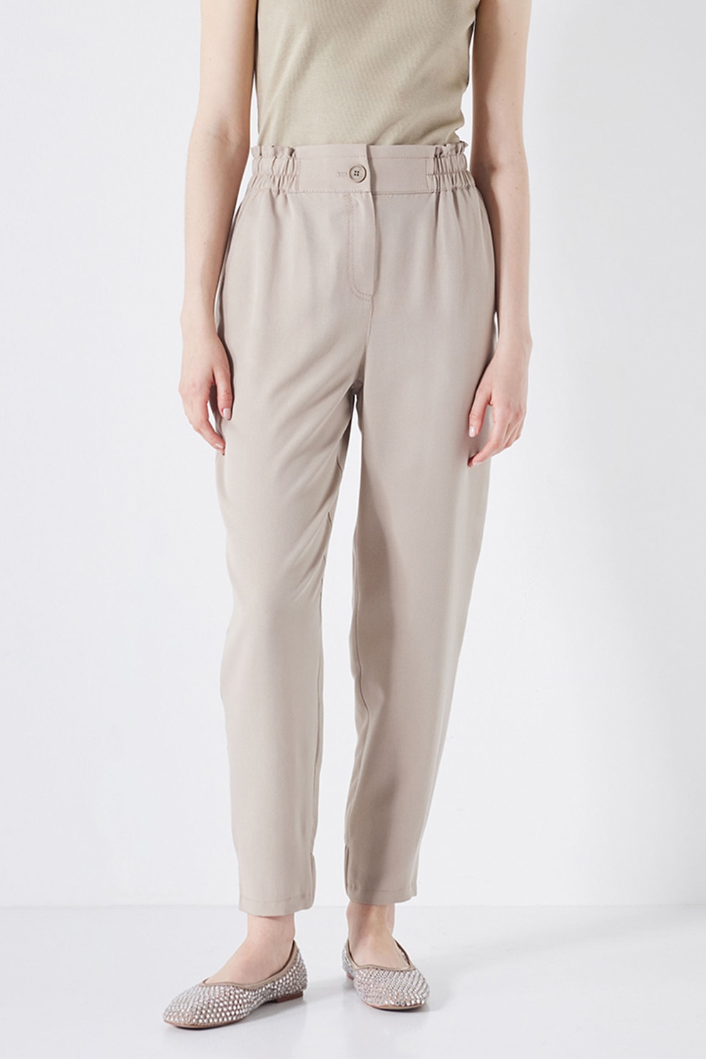 Ipekyol, Pantaloni conici din lyocell cu talie inalta, Maro taupe deschis, 36